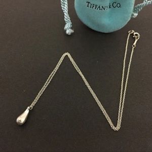 Tiffany&Co. Sterling Silver 925 Tear Drop Pendant Necklace + Dust Bag